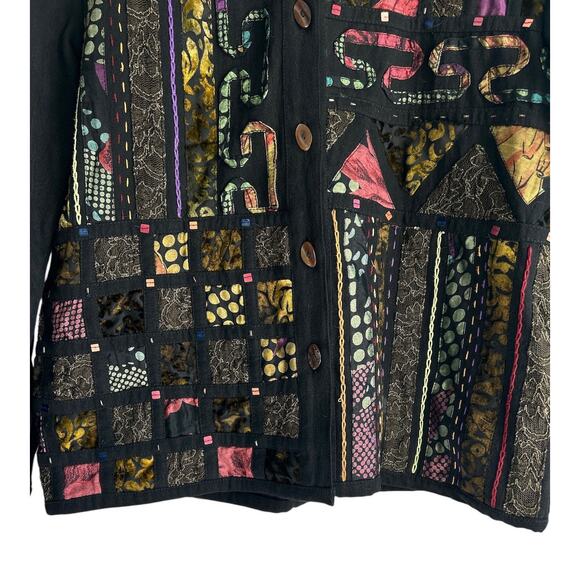 Yak Magik Medium‎ Cotton Blend Boho Beaded Sequined Embroidered Mix Media Jacket - Picture 4 of 7